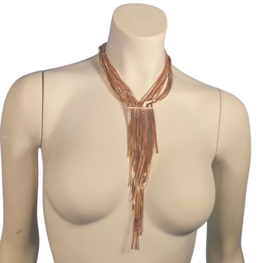 Gold colored waterfall chain necklace elegant statement piece